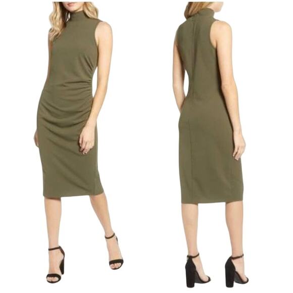 Chelsea28 Olive Crepe Knit Sleeveless Mock Neck Bodycon Dress Women Sz S - Picture 1 of 9